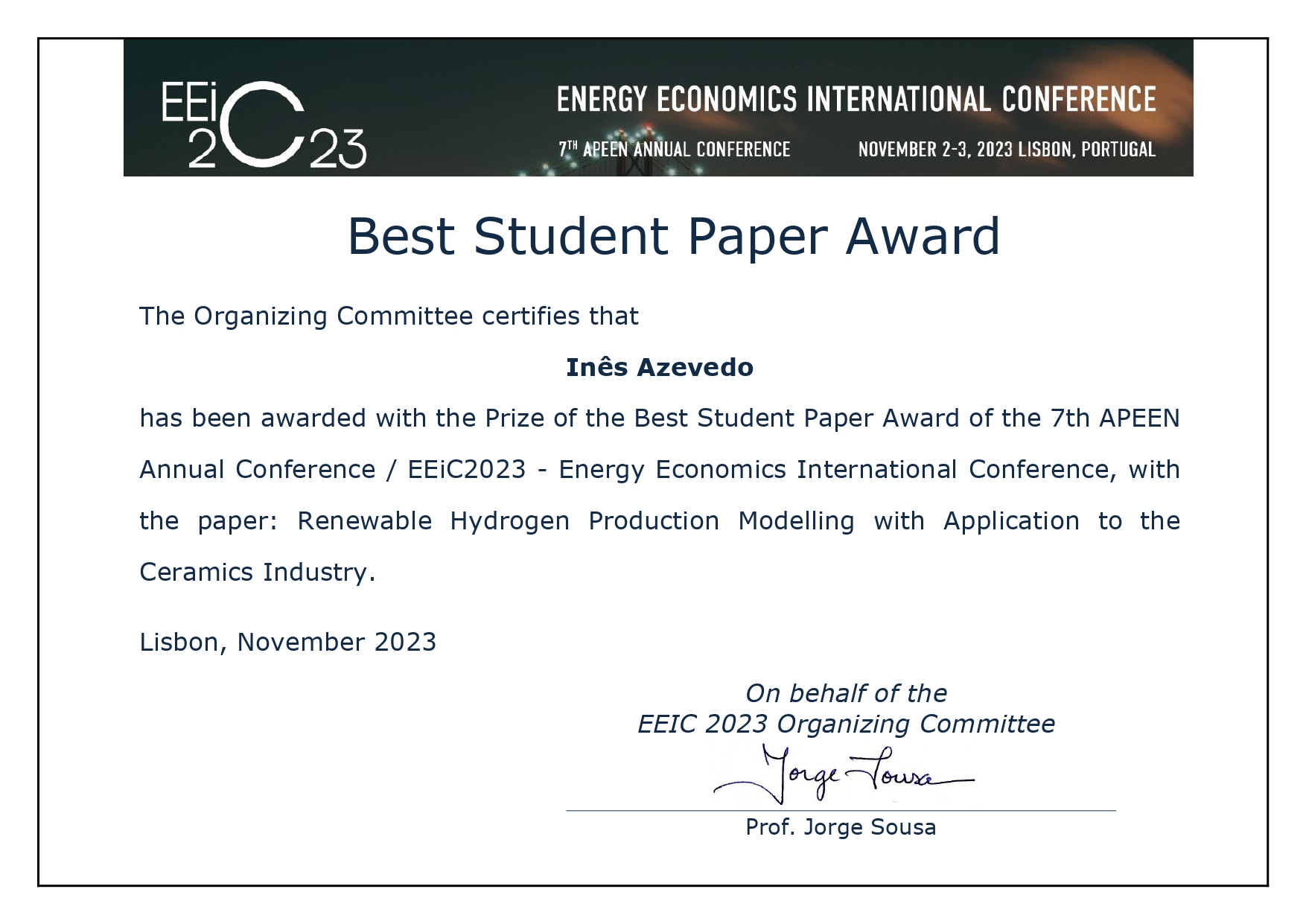 Certificado – Best Student